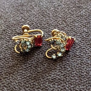Vintage 12k Gold Filled Screw Back Earrings with white and pink Gemstones